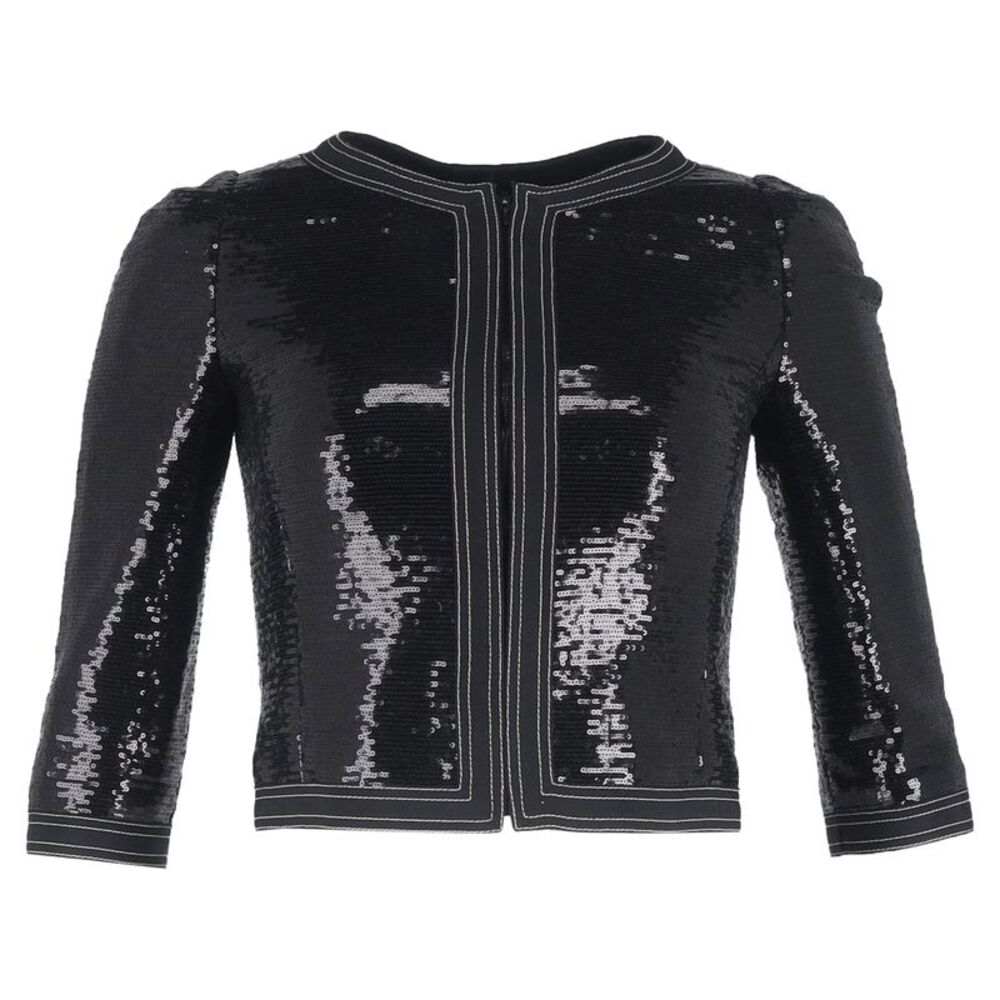 Chanel Zipped Sequined Cropped Blazer in Black Polyester